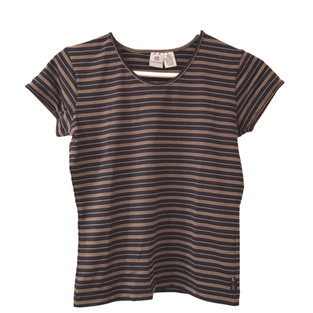 Vintage Y2K Armani Exchange navy and gold striped luxe tee - Picture 2 of 5